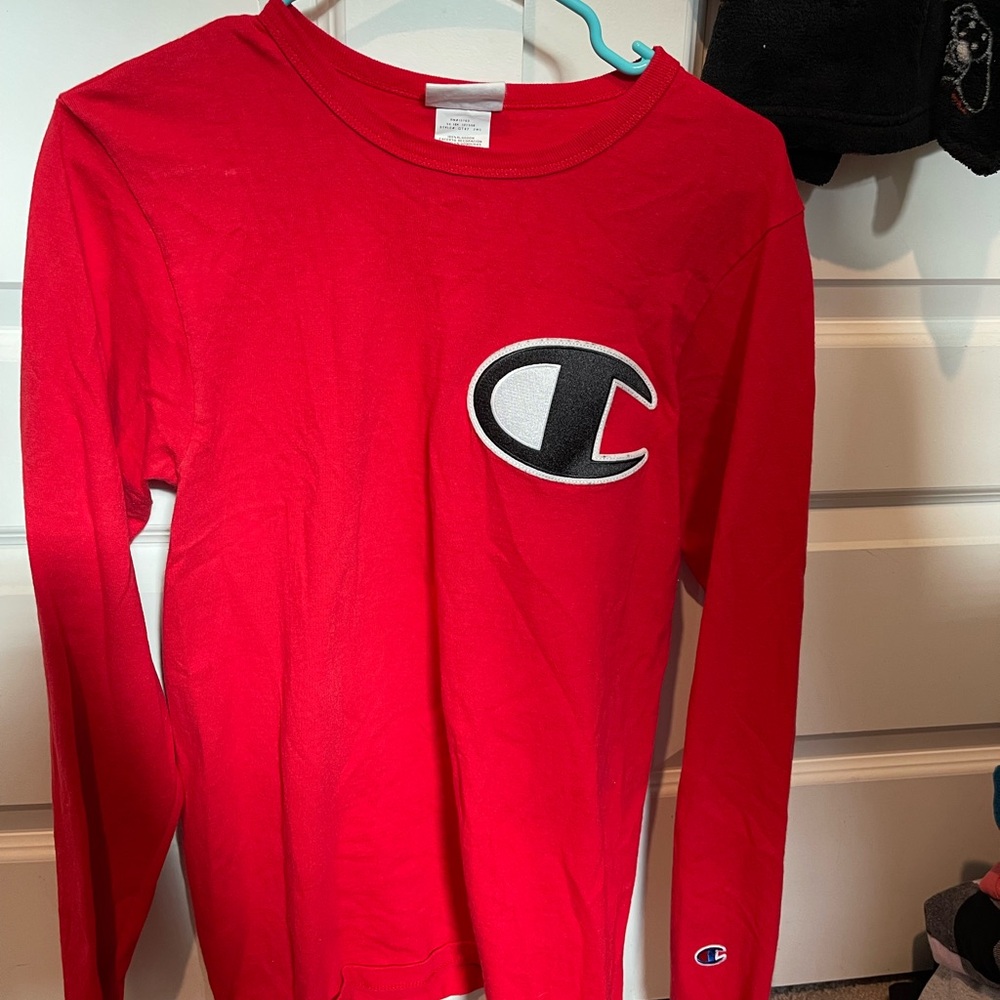 Champion Red Long Sleeve Tees Athletic Performance